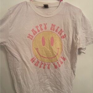 Happy Mind Happy Life T-Shirt - White & Pink